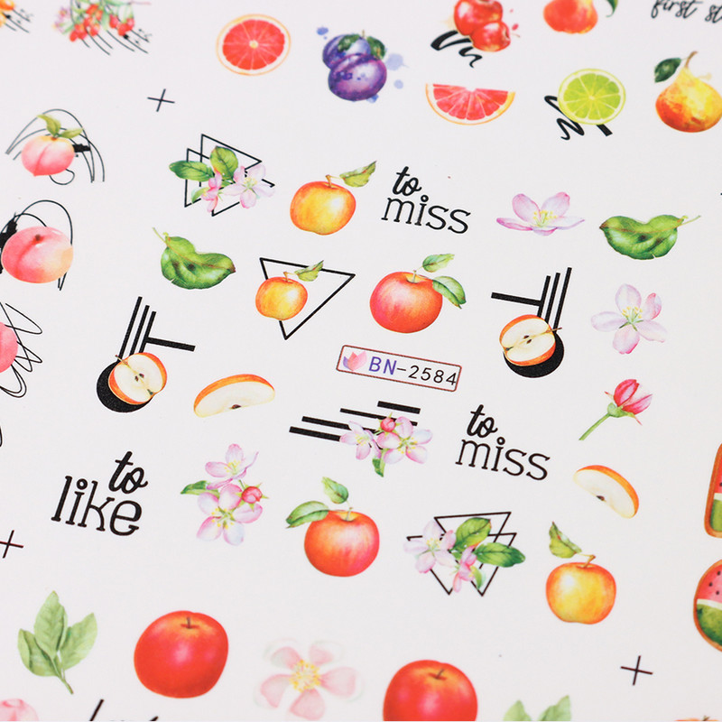 12 vnt. citrinų vasaros nagų lipdukų rinkinys mišrių vaisių dizaino arbūzų apelsinų persikų slankikliai vandens lipdukai Dekoracija FBBN2581-259