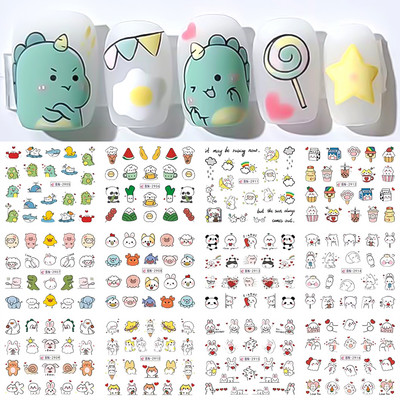 12 vnt Mažo meškiuko nagų lipdukų rinkinys Mielas meškiukas Anime Vandens perkėlimo lipdukai Slankikliai Gėlė Drugelis Manikiūras Dekoracija