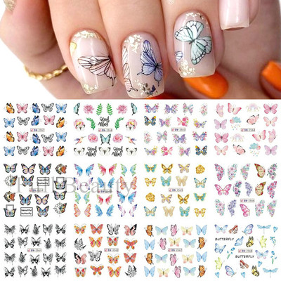 12 vnt Mažo meškiuko nagų lipdukų rinkinys Mielas meškiukas Anime Vandens perkėlimo lipdukai Slankikliai Gėlė Drugelis Manikiūras Dekoracija