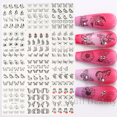 12 vnt Mažo meškiuko nagų lipdukų rinkinys Mielas meškiukas Anime Vandens perkėlimo lipdukai Slankikliai Gėlė Drugelis Manikiūras Dekoracija