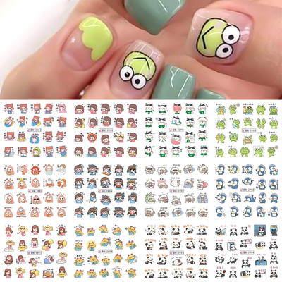 12 vnt Mažo meškiuko nagų lipdukų rinkinys Mielas meškiukas Anime Vandens perkėlimo lipdukai Slankikliai Gėlė Drugelis Manikiūras Dekoracija