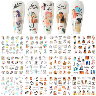 12 komada Crno lišće Slovo Naljepnice za nokte Naljepnice za prijenos vode Ljubičasti cvijet Čipkasti klizači Ukrasi Folije za manikuru LABN