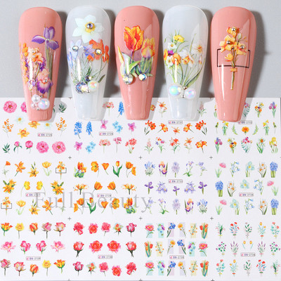 12 komada Crno lišće Slovo Naljepnice za nokte Naljepnice za prijenos vode Ljubičasti cvijet Čipkasti klizači Ukrasi Folije za manikuru LABN