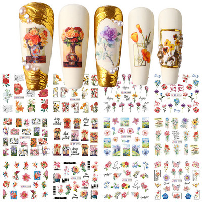 12 komada Crno lišće Slovo Naljepnice za nokte Naljepnice za prijenos vode Ljubičasti cvijet Čipkasti klizači Ukrasi Folije za manikuru LABN