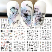 12gb Melns Zieds Lapu Burts Ūdens Uzlīmes Uzlīmes Nagām Mežģīnes ģeometriskas līnijas Sieviešu sejas slīdnis Ūdenszīmes Manikīra dekors