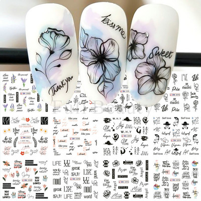 12gb Melns Zieds Lapu Burts Ūdens Uzlīmes Uzlīmes Nagām Mežģīnes ģeometriskas līnijas Sieviešu sejas slīdnis Ūdenszīmes Manikīra dekors