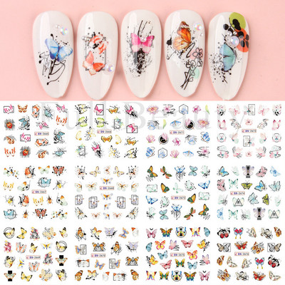 12gb Melns Zieds Lapu Burts Ūdens Uzlīmes Uzlīmes Nagām Mežģīnes ģeometriskas līnijas Sieviešu sejas slīdnis Ūdenszīmes Manikīra dekors