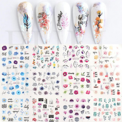 12gb Melns Zieds Lapu Burts Ūdens Uzlīmes Uzlīmes Nagām Mežģīnes ģeometriskas līnijas Sieviešu sejas slīdnis Ūdenszīmes Manikīra dekors