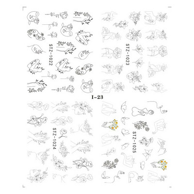 4 kompiuteriai / lakštai pavasario juodos lapinės gėlės vandens lipdukai Paprasti nagų dekoravimo lipdukai Drugelis žalia palmių dizaino nagų dailės vandens ženklas LAI-24