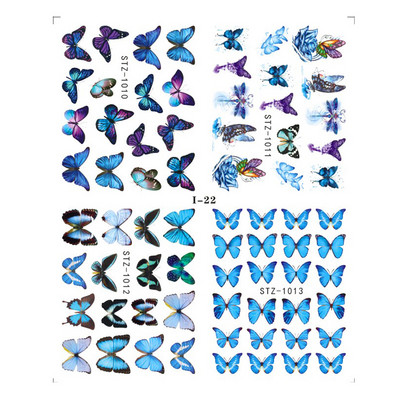 4 kompiuteriai / lakštai pavasario juodos lapinės gėlės vandens lipdukai Paprasti nagų dekoravimo lipdukai Drugelis žalia palmių dizaino nagų dailės vandens ženklas LAI-24