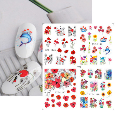 4 kompiuteriai / lakštai pavasario juodos lapinės gėlės vandens lipdukai Paprasti nagų dekoravimo lipdukai Drugelis žalia palmių dizaino nagų dailės vandens ženklas LAI-24