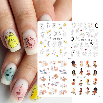 4 kompiuteriai / lakštai pavasario juodos lapinės gėlės vandens lipdukai Paprasti nagų dekoravimo lipdukai Drugelis žalia palmių dizaino nagų dailės vandens ženklas LAI-24