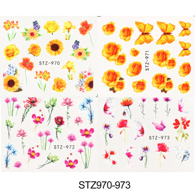 4 kompiuteriai / lakštai pavasario juodos lapinės gėlės vandens lipdukai Paprasti nagų dekoravimo lipdukai Drugelis žalia palmių dizaino nagų dailės vandens ženklas LAI-24