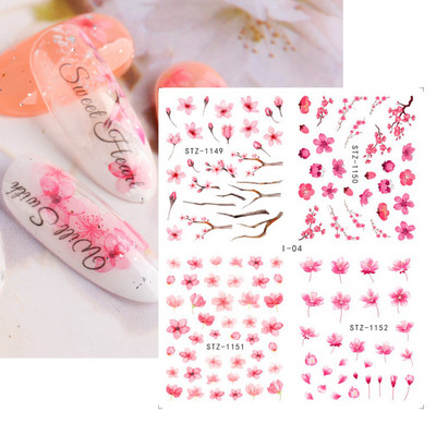 4 kompiuteriai / lakštai pavasario juodos lapinės gėlės vandens lipdukai Paprasti nagų dekoravimo lipdukai Drugelis žalia palmių dizaino nagų dailės vandens ženklas LAI-24