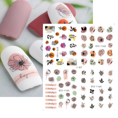 4 kompiuteriai / lakštai pavasario juodos lapinės gėlės vandens lipdukai Paprasti nagų dekoravimo lipdukai Drugelis žalia palmių dizaino nagų dailės vandens ženklas LAI-24