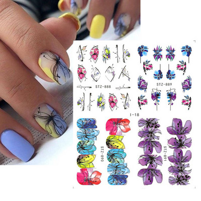 4 kompiuteriai / lakštai pavasario juodos lapinės gėlės vandens lipdukai Paprasti nagų dekoravimo lipdukai Drugelis žalia palmių dizaino nagų dailės vandens ženklas LAI-24