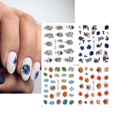 4 kompiuteriai / lakštai pavasario juodos lapinės gėlės vandens lipdukai Paprasti nagų dekoravimo lipdukai Drugelis žalia palmių dizaino nagų dailės vandens ženklas LAI-24