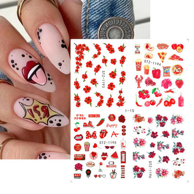 4 kompiuteriai / lakštai pavasario juodos lapinės gėlės vandens lipdukai Paprasti nagų dekoravimo lipdukai Drugelis žalia palmių dizaino nagų dailės vandens ženklas LAI-24