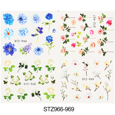 4 kompiuteriai / lakštai pavasario juodos lapinės gėlės vandens lipdukai Paprasti nagų dekoravimo lipdukai Drugelis žalia palmių dizaino nagų dailės vandens ženklas LAI-24