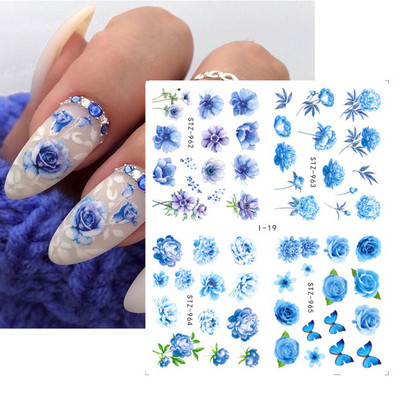 4 kompiuteriai / lakštai pavasario juodos lapinės gėlės vandens lipdukai Paprasti nagų dekoravimo lipdukai Drugelis žalia palmių dizaino nagų dailės vandens ženklas LAI-24