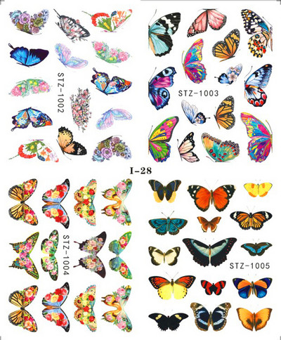 4 kompiuteriai / lakštai pavasario juodos lapinės gėlės vandens lipdukai Paprasti nagų dekoravimo lipdukai Drugelis žalia palmių dizaino nagų dailės vandens ženklas LAI-24