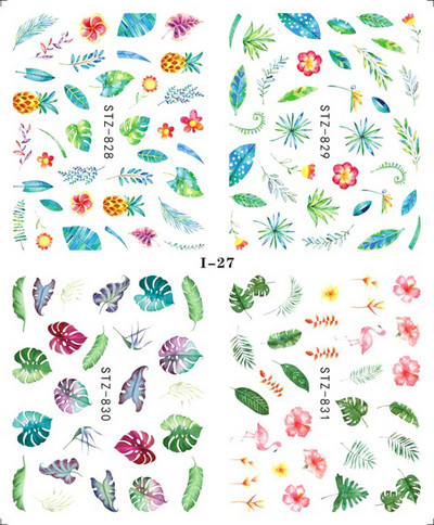 4 kompiuteriai / lakštai pavasario juodos lapinės gėlės vandens lipdukai Paprasti nagų dekoravimo lipdukai Drugelis žalia palmių dizaino nagų dailės vandens ženklas LAI-24