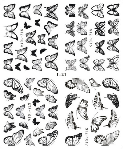 4 kompiuteriai / lakštai pavasario juodos lapinės gėlės vandens lipdukai Paprasti nagų dekoravimo lipdukai Drugelis žalia palmių dizaino nagų dailės vandens ženklas LAI-24