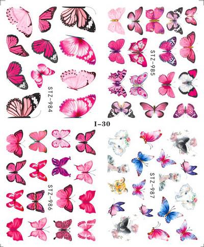 4 kompiuteriai / lakštai pavasario juodos lapinės gėlės vandens lipdukai Paprasti nagų dekoravimo lipdukai Drugelis žalia palmių dizaino nagų dailės vandens ženklas LAI-24