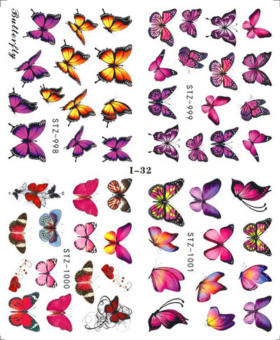 4 kompiuteriai / lakštai pavasario juodos lapinės gėlės vandens lipdukai Paprasti nagų dekoravimo lipdukai Drugelis žalia palmių dizaino nagų dailės vandens ženklas LAI-24