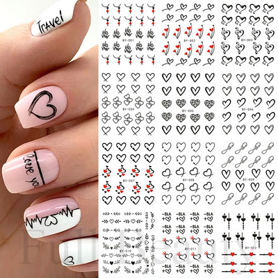 12 gab. Ūdens Uzlīme Nail Art Sirds Mīlestības Vēstules Kaķi Ziedi Uzlīmes Pārnesumi Slīdņi Tetovējums Valentīna Dekorācijas Manikīrs TRBY