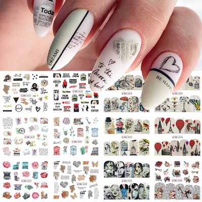 12 gab. Ūdens Uzlīme Nail Art Sirds Mīlestības Vēstules Kaķi Ziedi Uzlīmes Pārnesumi Slīdņi Tetovējums Valentīna Dekorācijas Manikīrs TRBY