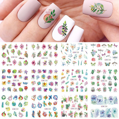 12 gab. Ūdens Uzlīme Nail Art Sirds Mīlestības Vēstules Kaķi Ziedi Uzlīmes Pārnesumi Slīdņi Tetovējums Valentīna Dekorācijas Manikīrs TRBY