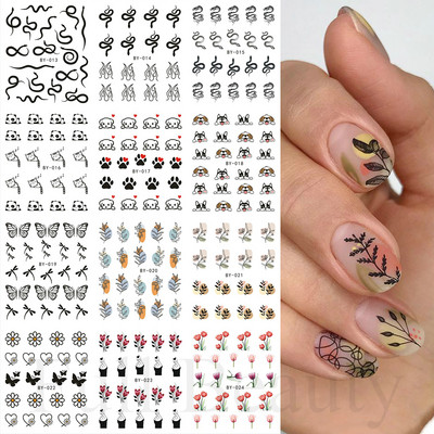 12 gab. Ūdens Uzlīme Nail Art Sirds Mīlestības Vēstules Kaķi Ziedi Uzlīmes Pārnesumi Slīdņi Tetovējums Valentīna Dekorācijas Manikīrs TRBY