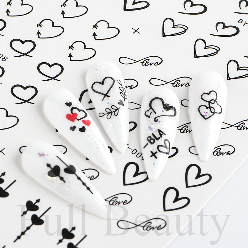 12 gab. Ūdens Uzlīme Nail Art Sirds Mīlestības Vēstules Kaķi Ziedi Uzlīmes Pārnesumi Slīdņi Tetovējums Valentīna Dekorācijas Manikīrs TRBY