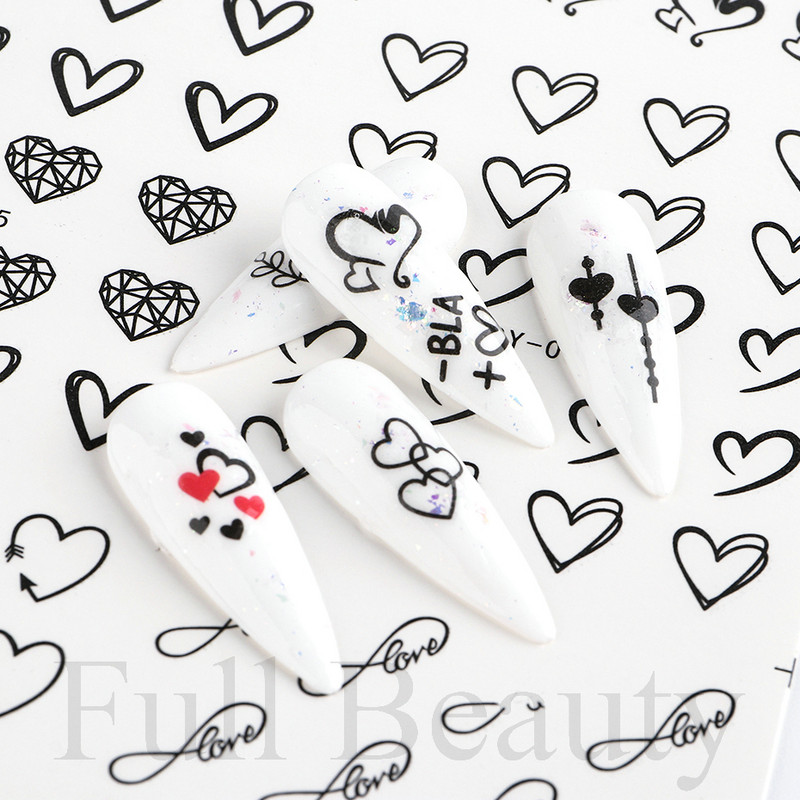 12 gab. Ūdens Uzlīme Nail Art Sirds Mīlestības Vēstules Kaķi Ziedi Uzlīmes Pārnesumi Slīdņi Tetovējums Valentīna Dekorācijas Manikīrs TRBY