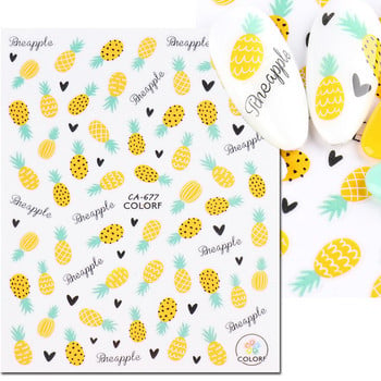 3d стикери за изкуство за нокти Летни тропически плодове Жълти лимони Букви Залепващи плъзгачи Ваденки Декорирани маникюри за нокти