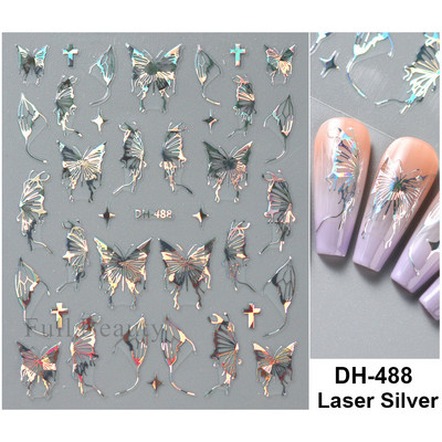 Laserski leptir naljepnice za nokte Holografska zmija zmaj srce zvijezda mjesec ljepljivi klizači 3D dekoracija naljepnica za nokte LASTZX
