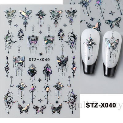 Laserski leptir naljepnice za nokte Holografska zmija zmaj srce zvijezda mjesec ljepljivi klizači 3D dekoracija naljepnica za nokte LASTZX