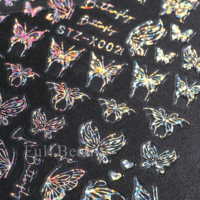 Laserski leptir naljepnice za nokte Holografska zmija zmaj srce zvijezda mjesec ljepljivi klizači 3D dekoracija naljepnica za nokte LASTZX