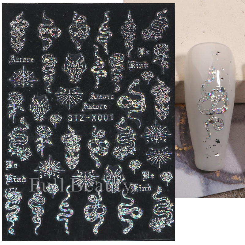 Laserski leptir naljepnice za nokte Holografska zmija zmaj srce zvijezda mjesec ljepljivi klizači 3D dekoracija naljepnica za nokte LASTZX