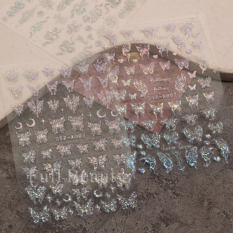 Laserski leptir naljepnice za nokte Holografska zmija zmaj srce zvijezda mjesec ljepljivi klizači 3D dekoracija naljepnica za nokte LASTZX