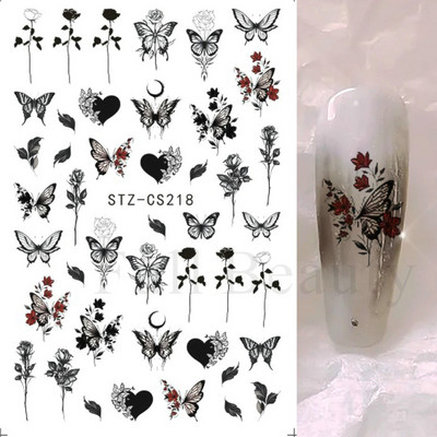 3D hologrāfisks, melns tauriņš, nagi, slīdnis, lāzers, pašlīmējošās uzlīmes, tumšās pils, pušķi, modeļi, manikīra uzlīmes, dekors 2023. g.