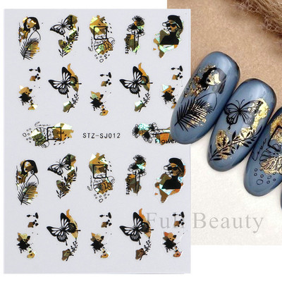 3D hologrāfisks, melns tauriņš, nagi, slīdnis, lāzers, pašlīmējošās uzlīmes, tumšās pils, pušķi, modeļi, manikīra uzlīmes, dekors 2023. g.