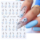 Nagu mākslas ziedu lapu uzlīmes Nagu slīdņi jauks zils ziedu dizains pavasara sakuras ķiršu koka pašlīmējošās nagu mākslas uzlīmes Dekors