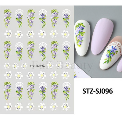 Nagu mākslas ziedu lapu uzlīmes Nagu slīdņi jauks zils ziedu dizains pavasara sakuras ķiršu koka pašlīmējošās nagu mākslas uzlīmes Dekors