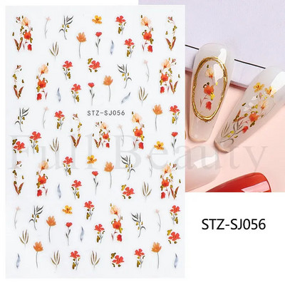 Nagu mākslas ziedu lapu uzlīmes Nagu slīdņi jauks zils ziedu dizains pavasara sakuras ķiršu koka pašlīmējošās nagu mākslas uzlīmes Dekors