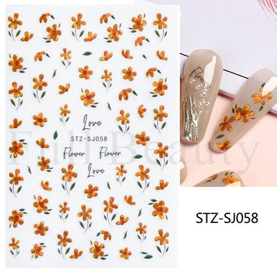 Nagu mākslas ziedu lapu uzlīmes Nagu slīdņi jauks zils ziedu dizains pavasara sakuras ķiršu koka pašlīmējošās nagu mākslas uzlīmes Dekors