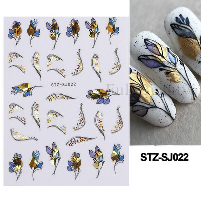 Nagu mākslas ziedu lapu uzlīmes Nagu slīdņi jauks zils ziedu dizains pavasara sakuras ķiršu koka pašlīmējošās nagu mākslas uzlīmes Dekors