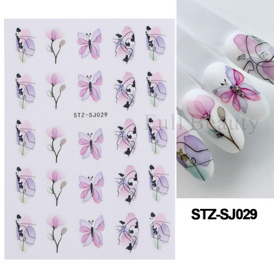 Nagu mākslas ziedu lapu uzlīmes Nagu slīdņi jauks zils ziedu dizains pavasara sakuras ķiršu koka pašlīmējošās nagu mākslas uzlīmes Dekors