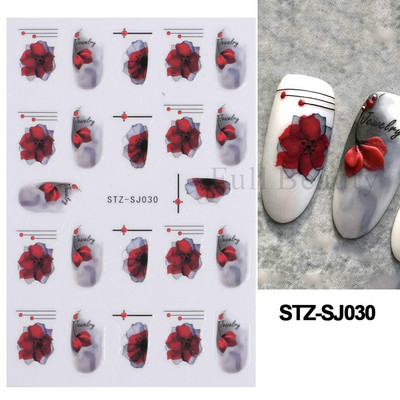 Nagu mākslas ziedu lapu uzlīmes Nagu slīdņi jauks zils ziedu dizains pavasara sakuras ķiršu koka pašlīmējošās nagu mākslas uzlīmes Dekors